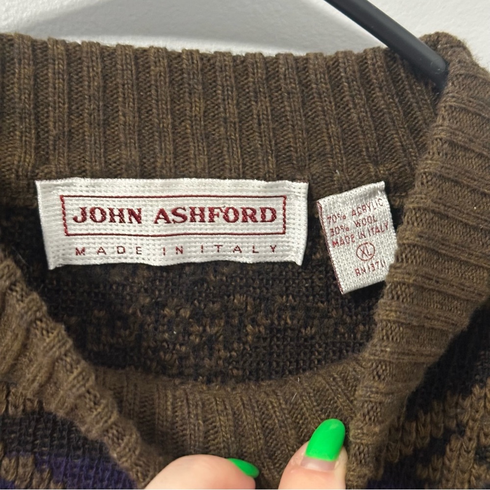 John Ashford Men's Brown and Purple Crewneck Sweater - Picture 6 of 6